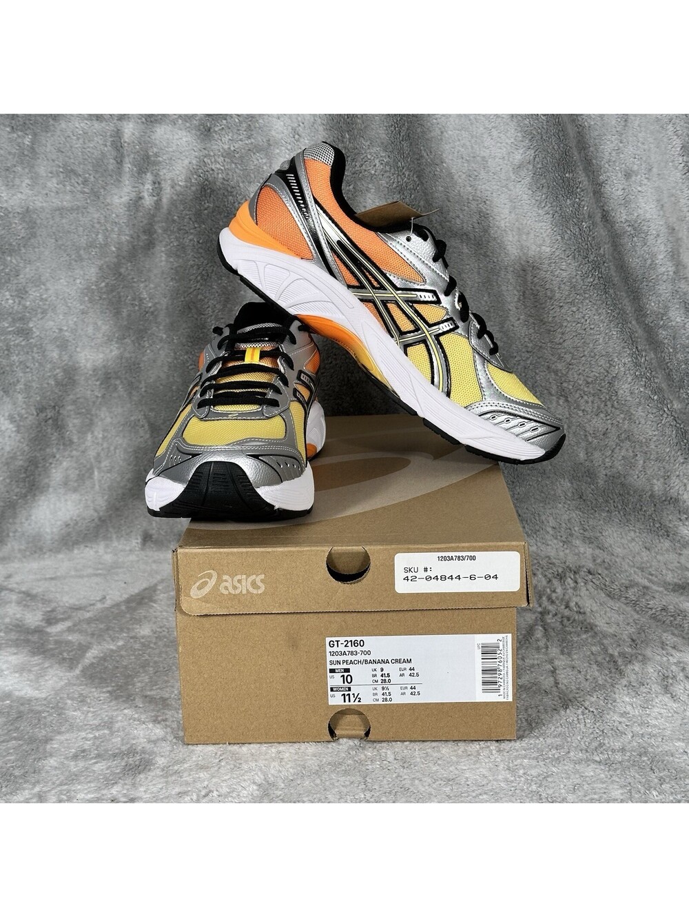 ASICS Mens Size 10 GT-2160 Sun Peach Banana Cream Orange Silver 1203A783-700
